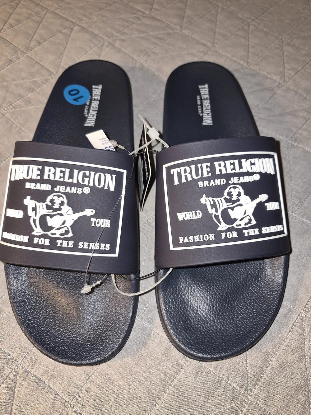True Religion Black Logo Slide Sandals
